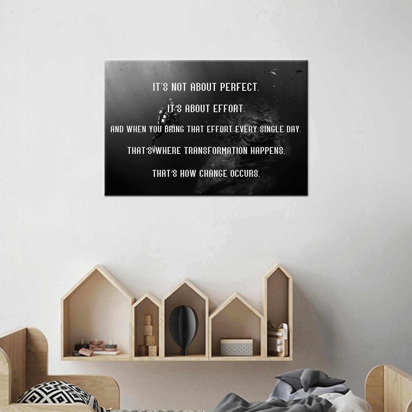 Inspirational Canvas Wall Art Ocean Poster Print Motivational Quotes Wall Decor for Living Room Bedroom Office Bathroom Canvas Print Sign Framed Art Decoration Ready to Hang [18''Wx12''H]