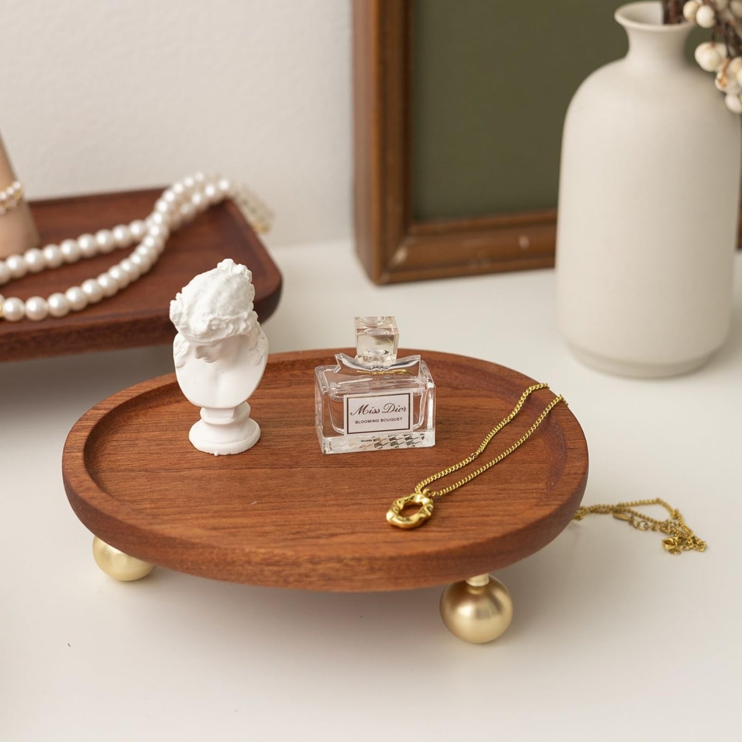 topathleticstore Wooden Jewelry Display Tray, Mothers Day Gifts Presentation Tray, Organizer for Rings, Necklaces, Earrings, Catchall Holder, Trinket Dish, Key Tray (Oval)