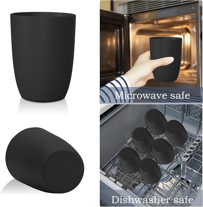 Homienly Wheat Straw Cups 8 PCS Plastic Cups Unbreakable Drinking Cup Reusable Dishwasher Safe Water Glasses with Black Color (20 OZ)