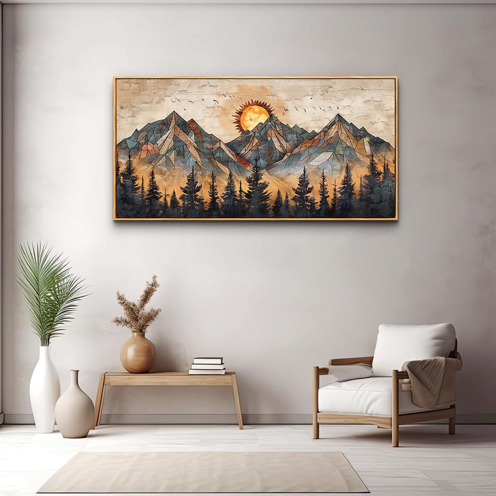 ZUITINGHUA Wood Framed Wall Art For Living Room Canvas Decor For Bedroom Office Decorations Abstract Boho Wall Paintings Mountain Landscape Wall Pictures Modern Home Decor Artwork 20x40 In