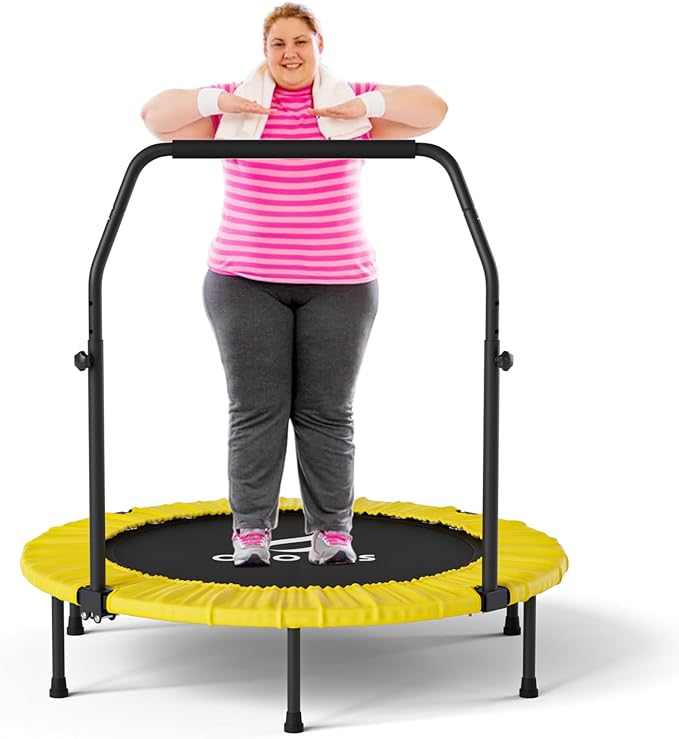 CLORIS 40in Folding Trampoline Mini Trampoline Rebounder Trampoline for Adults Fitness Trampoline with Adjustable Foam Handle, with safty Padded Cover Best Gift.