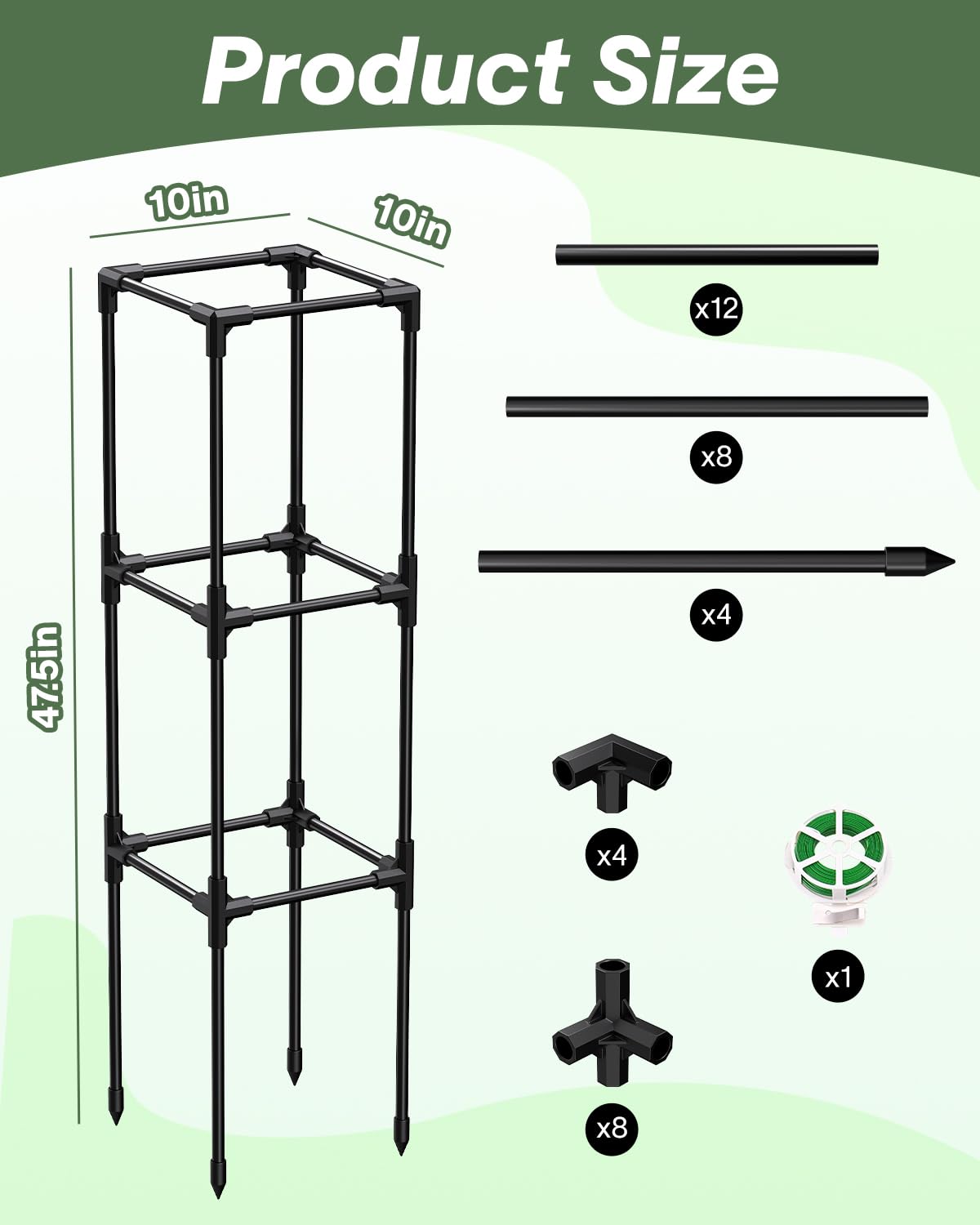 Dragon Fruit Trellis for Climbing Plants Indoor Outdoor, Heavy Duty Metal Adjustable Vertical Garden Support for Indoor Outdoor Potted Plants, Tomato, Cactus, Roses,Vines(10 * 10 * 47inch,1PC)