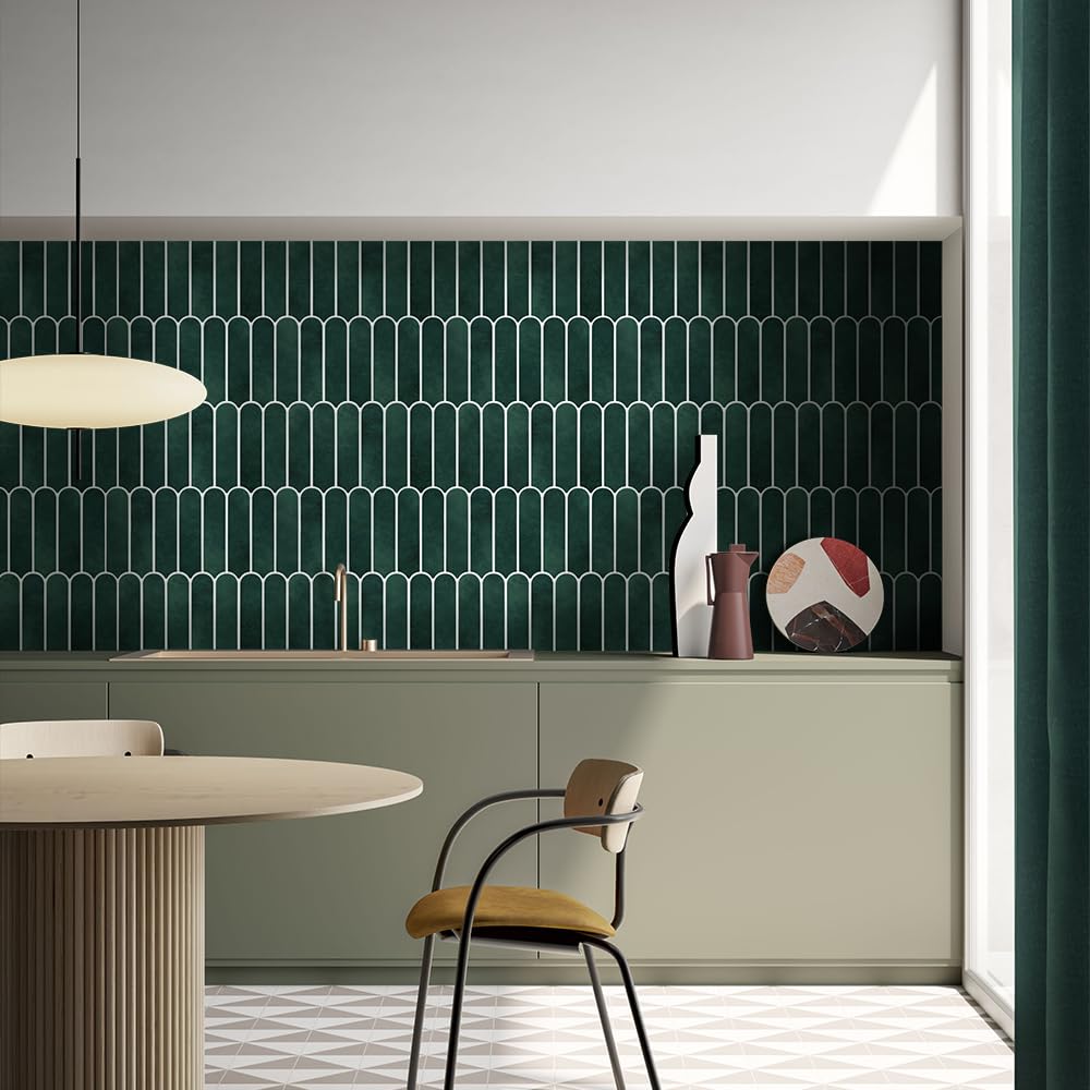 COMSTICKC Matte Dark Green Peel and Stick Tiles, 3D Wall Stickers, 10 Sheets, Ultra-Light Thin PVC Wall Panels 3D Fish Scale Stick on Tile Sticker Backsplash Kitchen Bathroom, 12"X12"