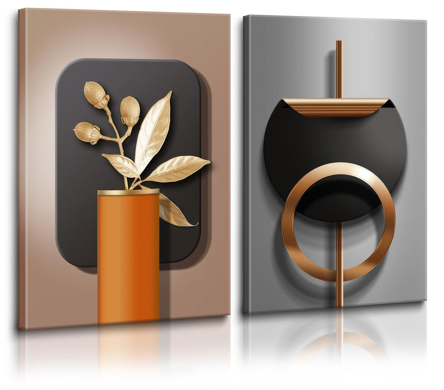 2pcs 3d Effect Pattern Black Copper Geometric Canvas Abstract Wall Art Nordic Luxury Living Room Pictures Prints Modern Artwork Black Gold Gray Wall Decoration Inspiring Home Decor 16x24 Inches Ready To Hang