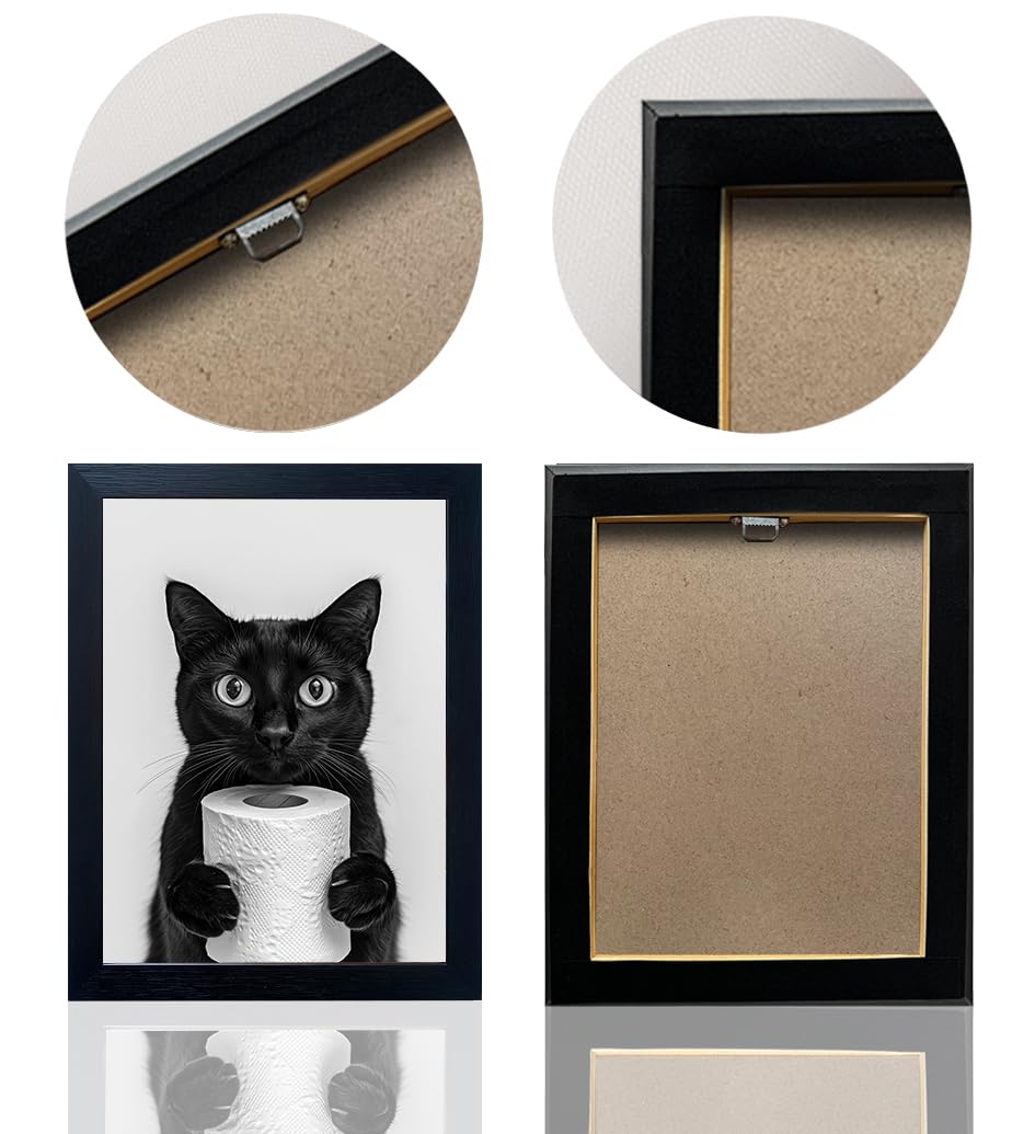 Framed Funny Black Cat Holding Toilet Paper Roll Canvas Print Poster Black and White Bathroom Wall Art Animal Painting Bathroom Pictures Wall Decor