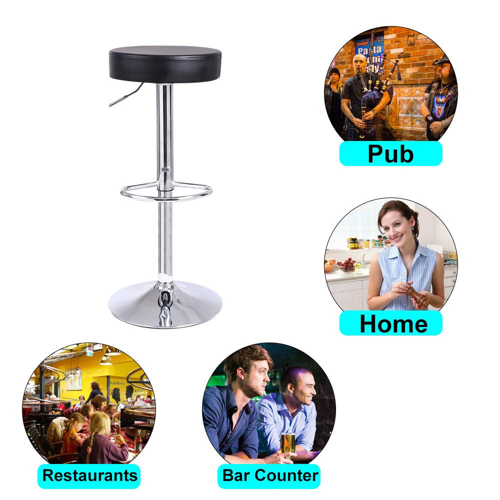 KKTONER Round Bar Stool PU Leather with Footrest Height Adjustable Swivel Pub Chair Home Kitchen Bar stools Backless Stool (Black)