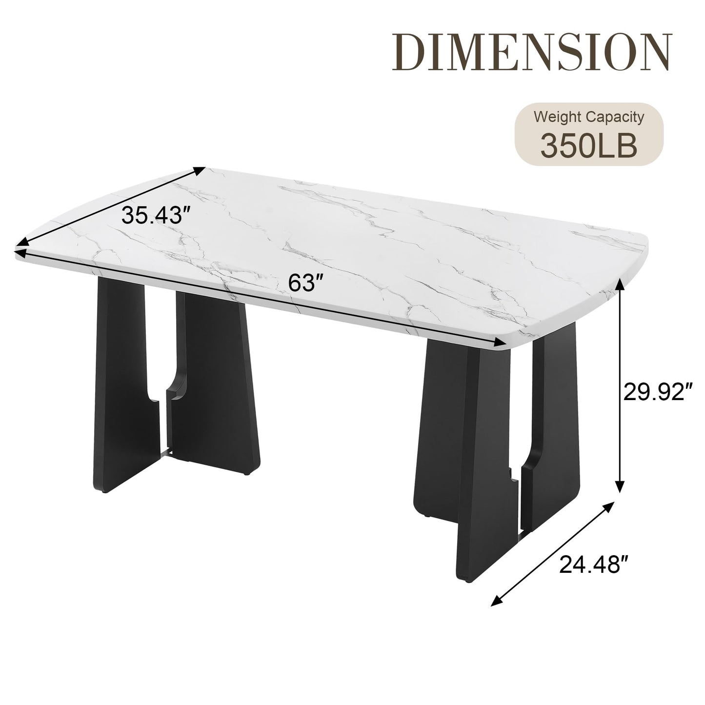 63" Faux Marble Dining Table for 6-8, Rectangular Kitchen Table with Unique Base, MDF Marble Look Top with Rubber Wood Legs, Sturdy Modern Dining Room Table for Home Kitchen, Black & White