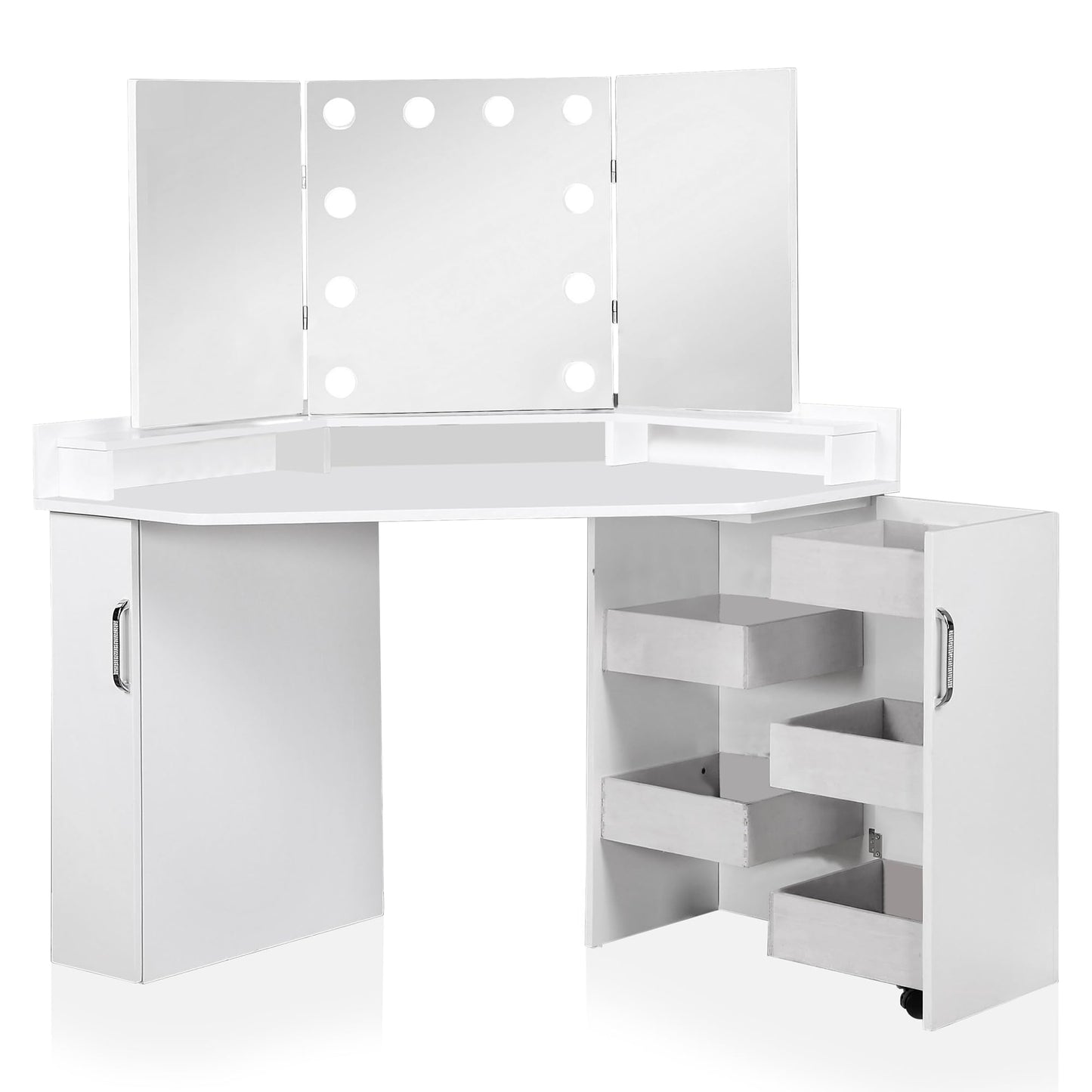 Furniture of America Sebastian Glam Solid Wood Vanity Set, Include Multiple Drawers Table and Mirror with 10 Bulbs for Bedroom, Dressing Room, Bathroom, Guest Room, White