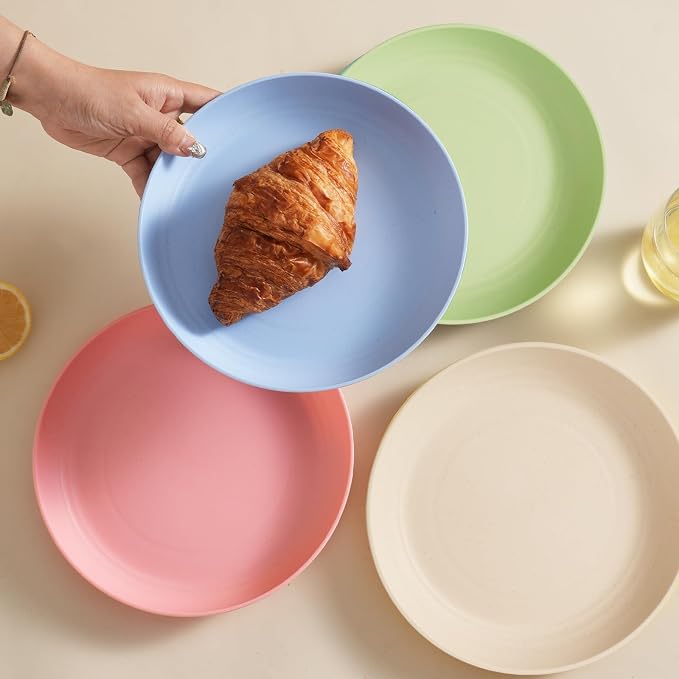 Wheat Straw Dinnerware Sets for 4,Unbreakable Tableware Set Wheat Straw Plates Bowls Cup Sets Kitchen Dishes 16pcs College Dorm Room Essentials Cutlery Set Microwave Dishwasher Safe Camping Picnic