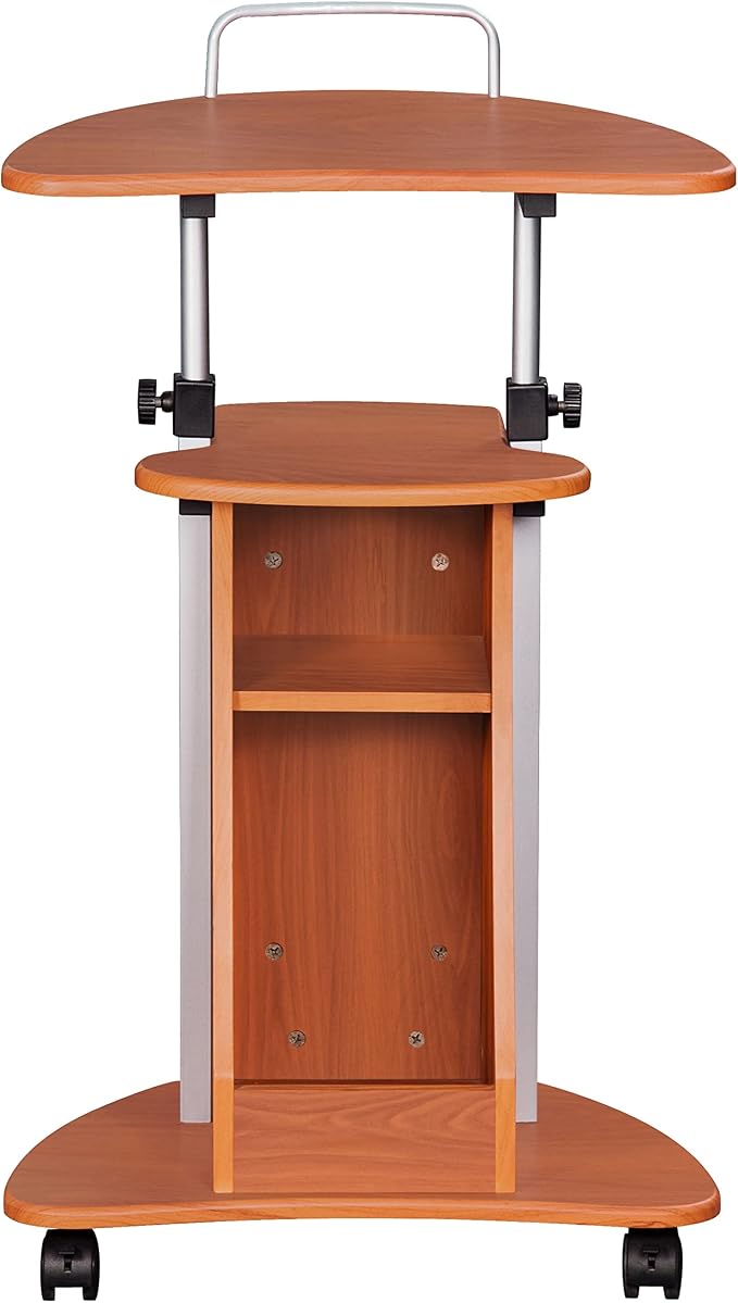 Adjustable Height Laptop Cart With Storage. Color: Woodgrain