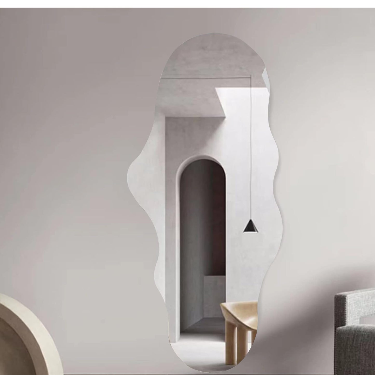 BST FURNH Unique Full Length Wall Mounted Mirror Tall Mirror Full Body Floor Length Mirror Dressing Body Frameless Mirror for Bedroom Bathroom Living Room,Irregular Shape Mirror,White Cloud 47x23''