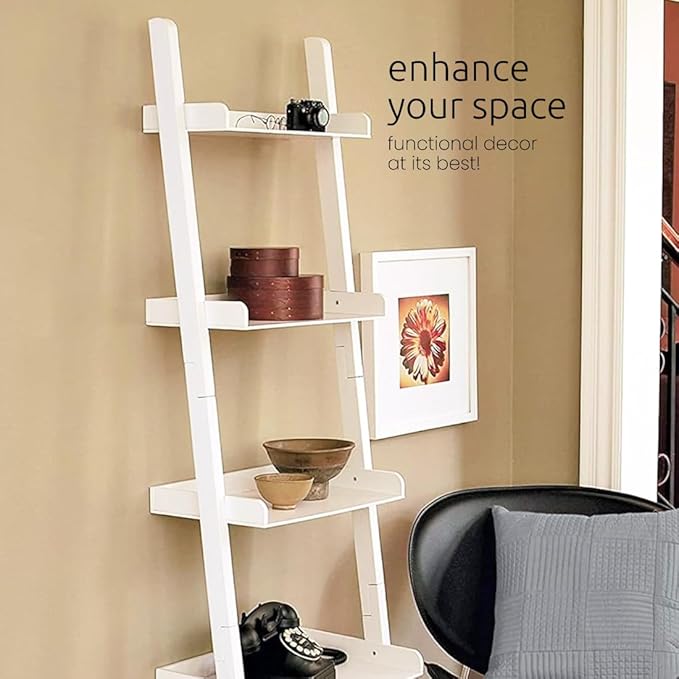 Kiera Grace Providence Hadfield 5 Tier Ladder Shelf, Leaning Bookshelf Storage Rack for Home, Office, 18" x 67", White