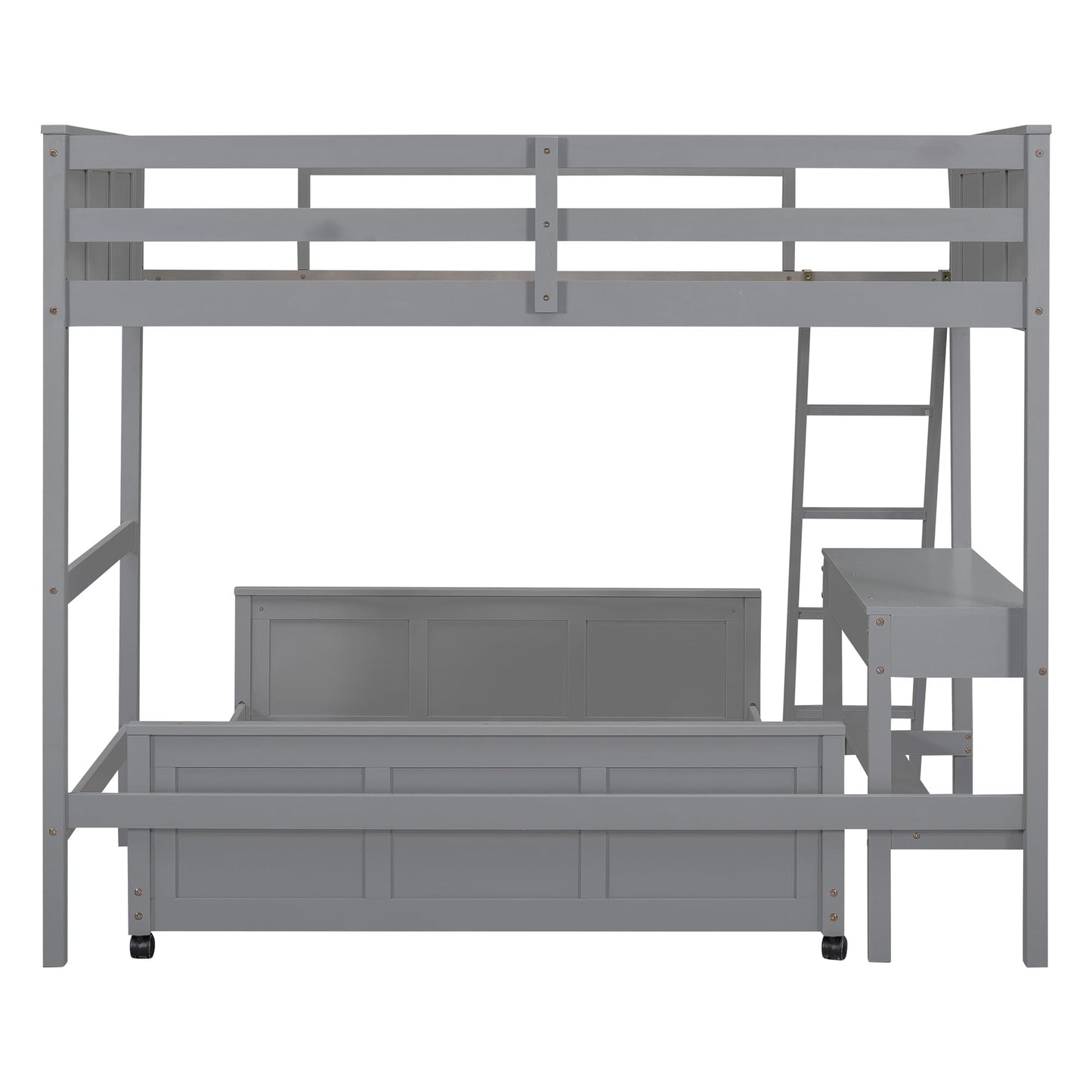 Merax Twin Over Full Bunk Bed with Desk,Wood Loft Bed Frame Saving Space for Boys,Girls,Teens,Grey