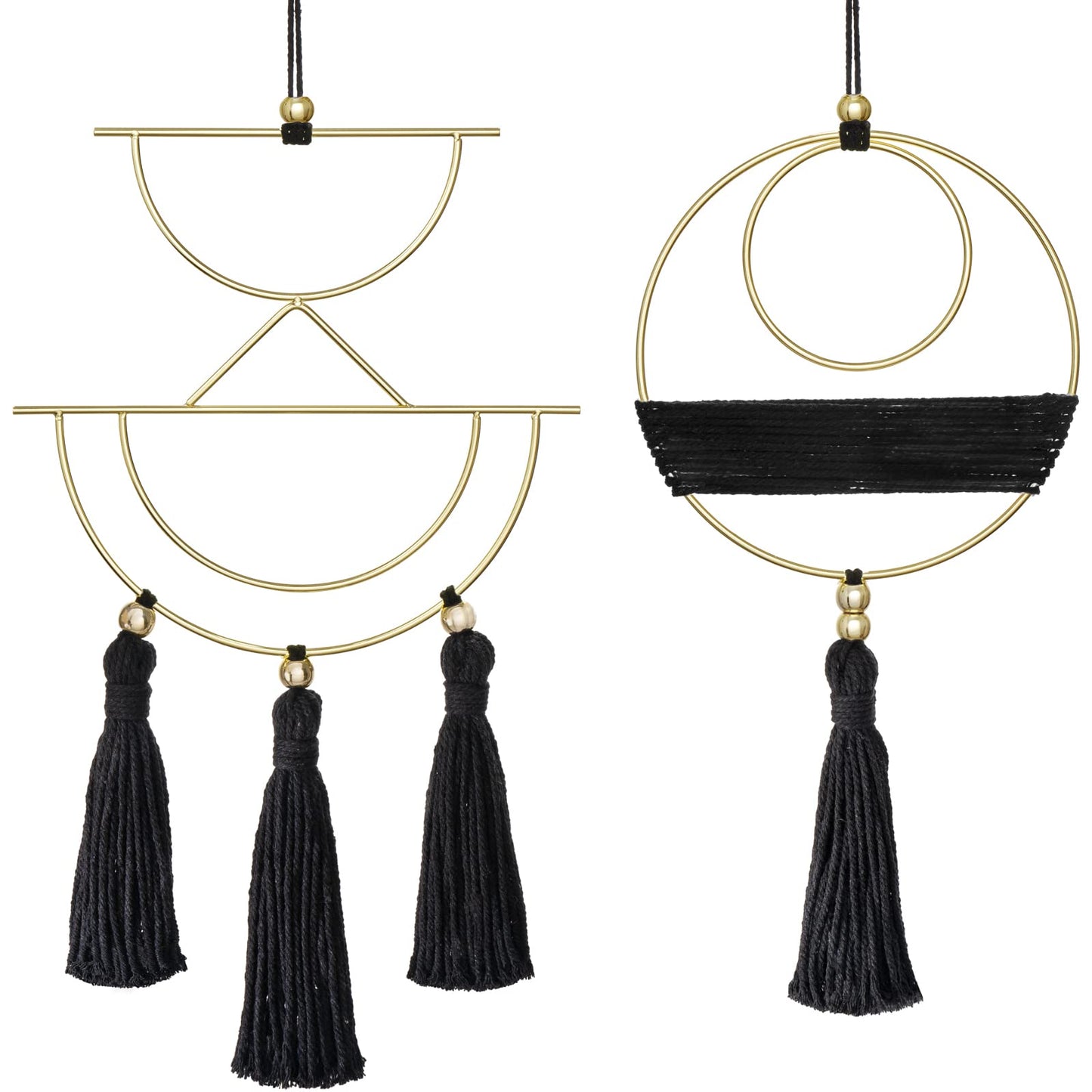 Mkono 2 Pcs Small Macrame Wall Hanging Boho Decor Cute Home Art Ornament with Gold Metal Ring for Bedroom Living Room Nursery Bathroom, 12.6''H x 7.6''W and 11.5''H x 5.9''W, X-Small