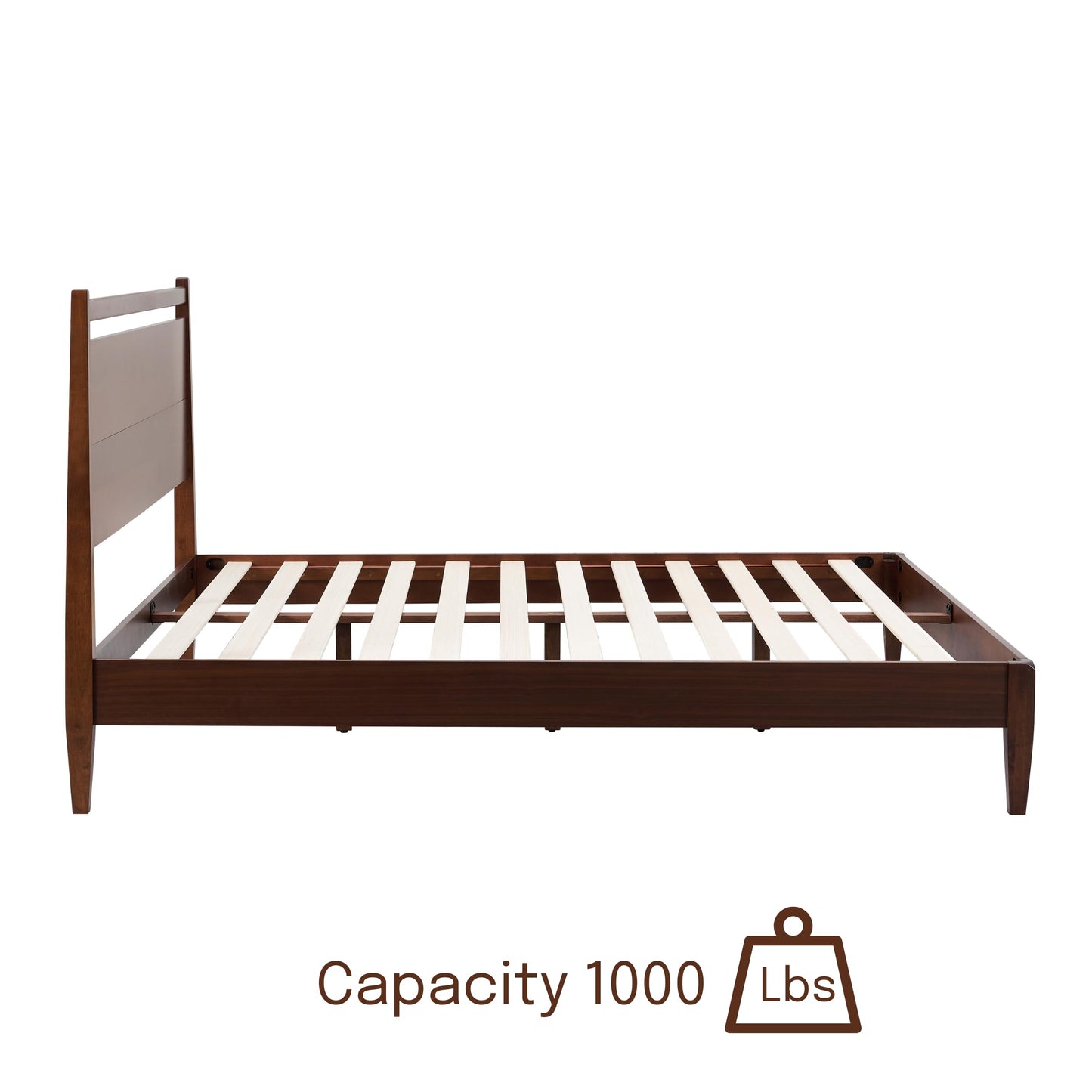 NTC Adept Wooden Bed Frame with Headboard, Crafted from Walnut, Rubber Wood with Silent Slats and Wood Central Supports, 1000 Lb Capacity, Effortless Assembly, Queen - Dark Walnut