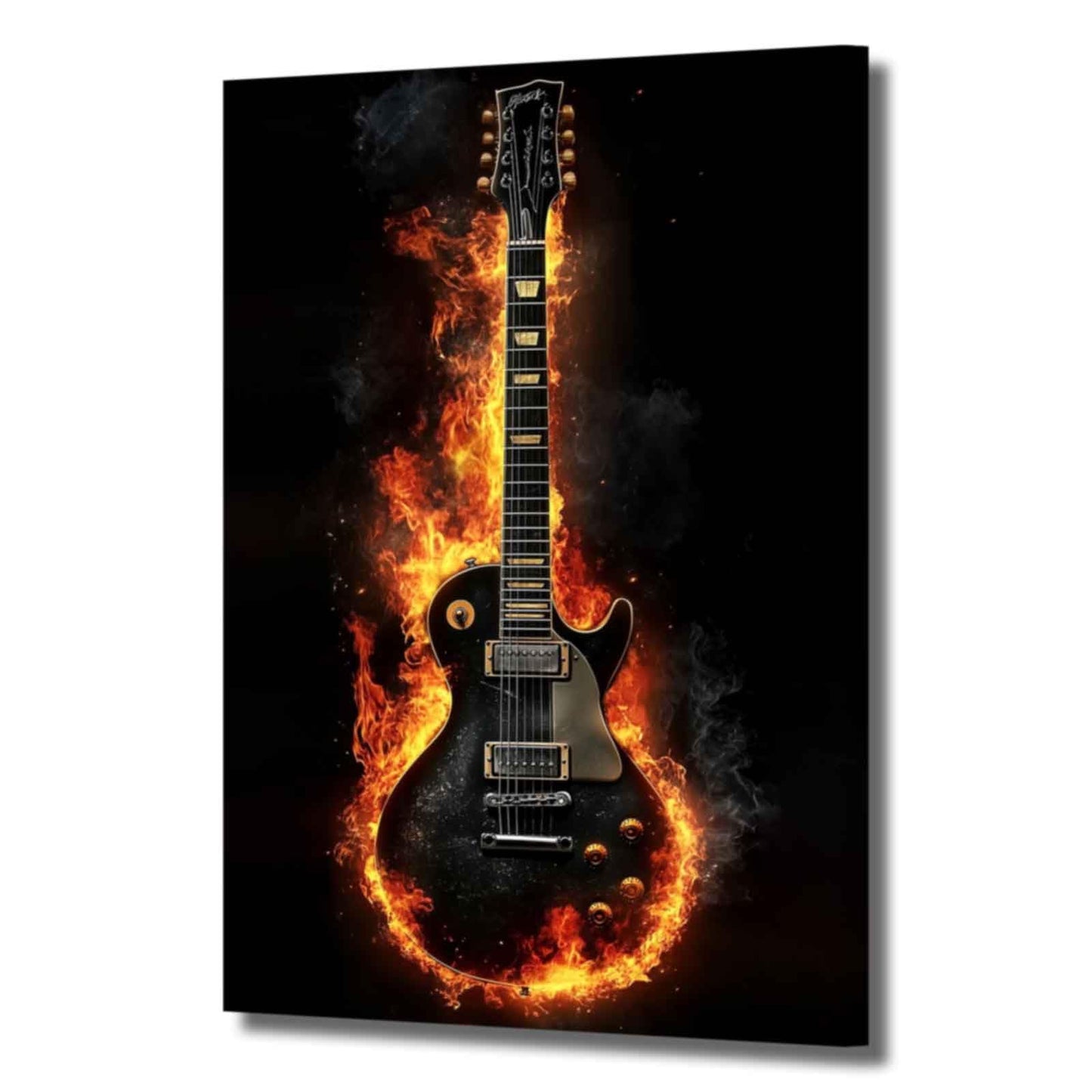 ZSHARTSWD Guitar Canvas Wall Art Fire Burning Electric Guitar Picture Abstract Musical Instrument Poster Print Jazz Music Painting for Bedroom Bar Decor Framed (Black, 18L x 12W)