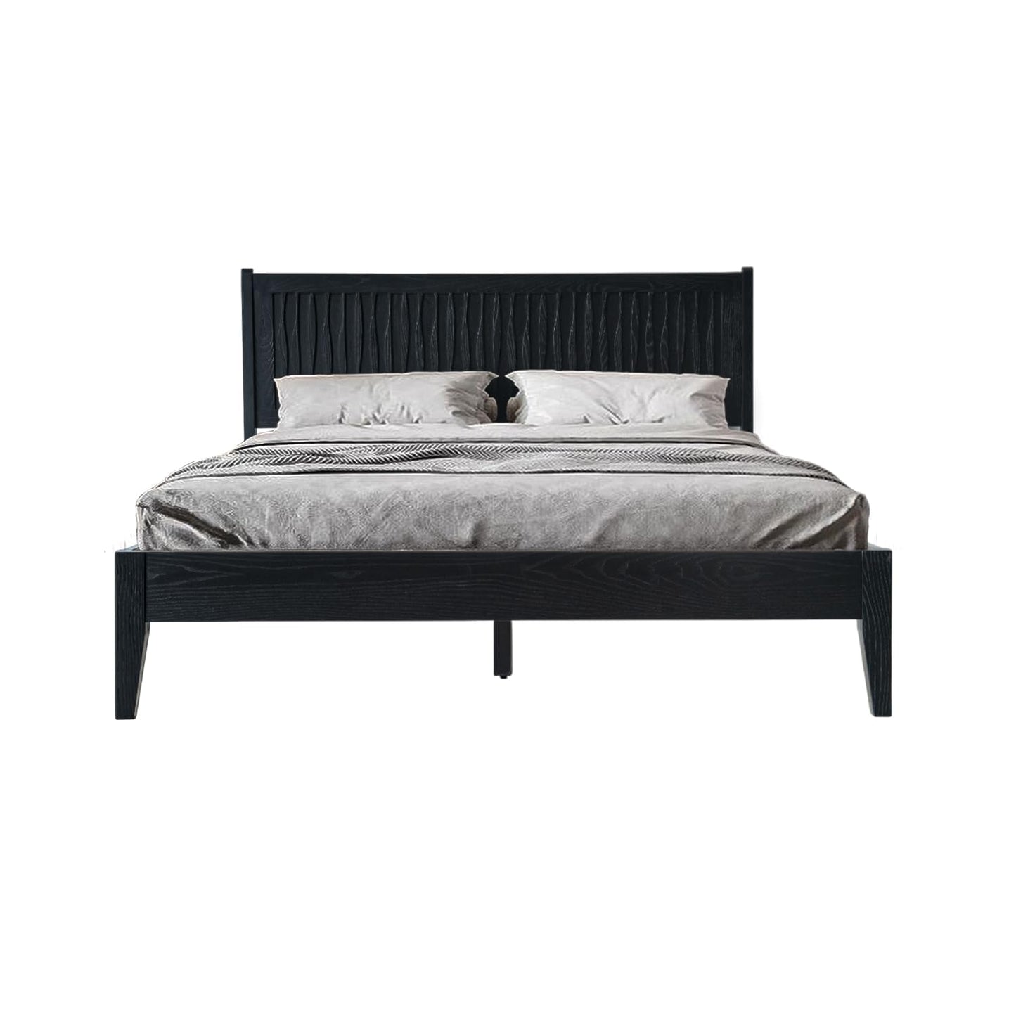 King Size Platform Bed Frame, Solid Wood Bed with Headboard & Footboard, 12 Sturdy Slats with Centre Metal Legs, No Box Spring Needed, Noise-Free & Anti-Slip, Easy Assembly, Ebony Oak Finish OLK-35