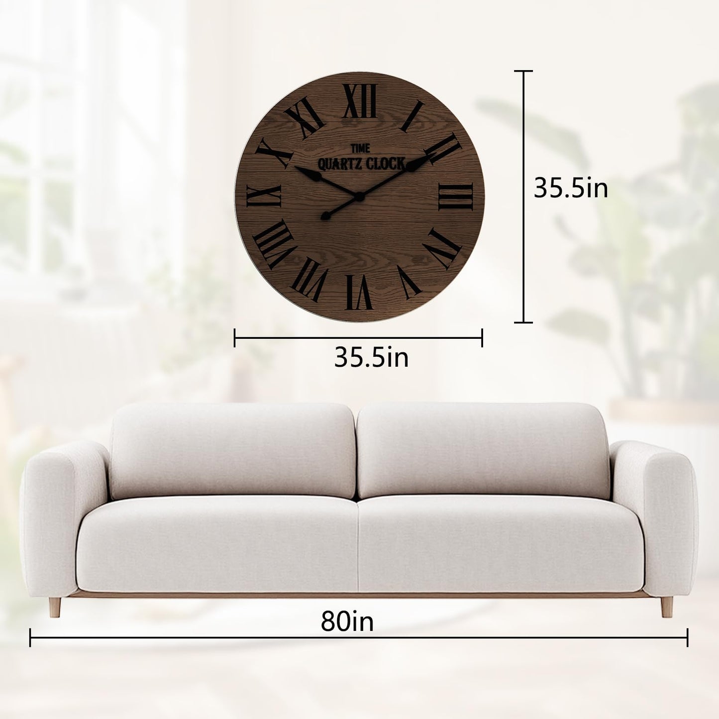 ARTPOWER Large Farmhouse Wall Clock, 35.5” Shiplap Wall Clock with Roman Numeral, Nearly Non-Ticking, Round Wall Clocks for Living Room Decor, Office, Bedroom, Entrance, Brown