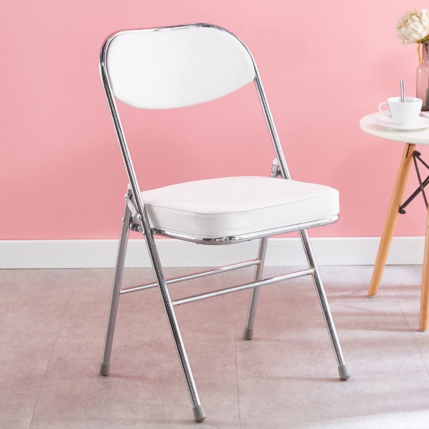 Folding Chairs Indoor-Easy To Clean Visitor Conference Temporary Seat Foldable Chairs Pu Seat-Patio Chairs Metal Frame Foldable Chair For Desk Home Garden Office Computer Desk Stool (White X1)
