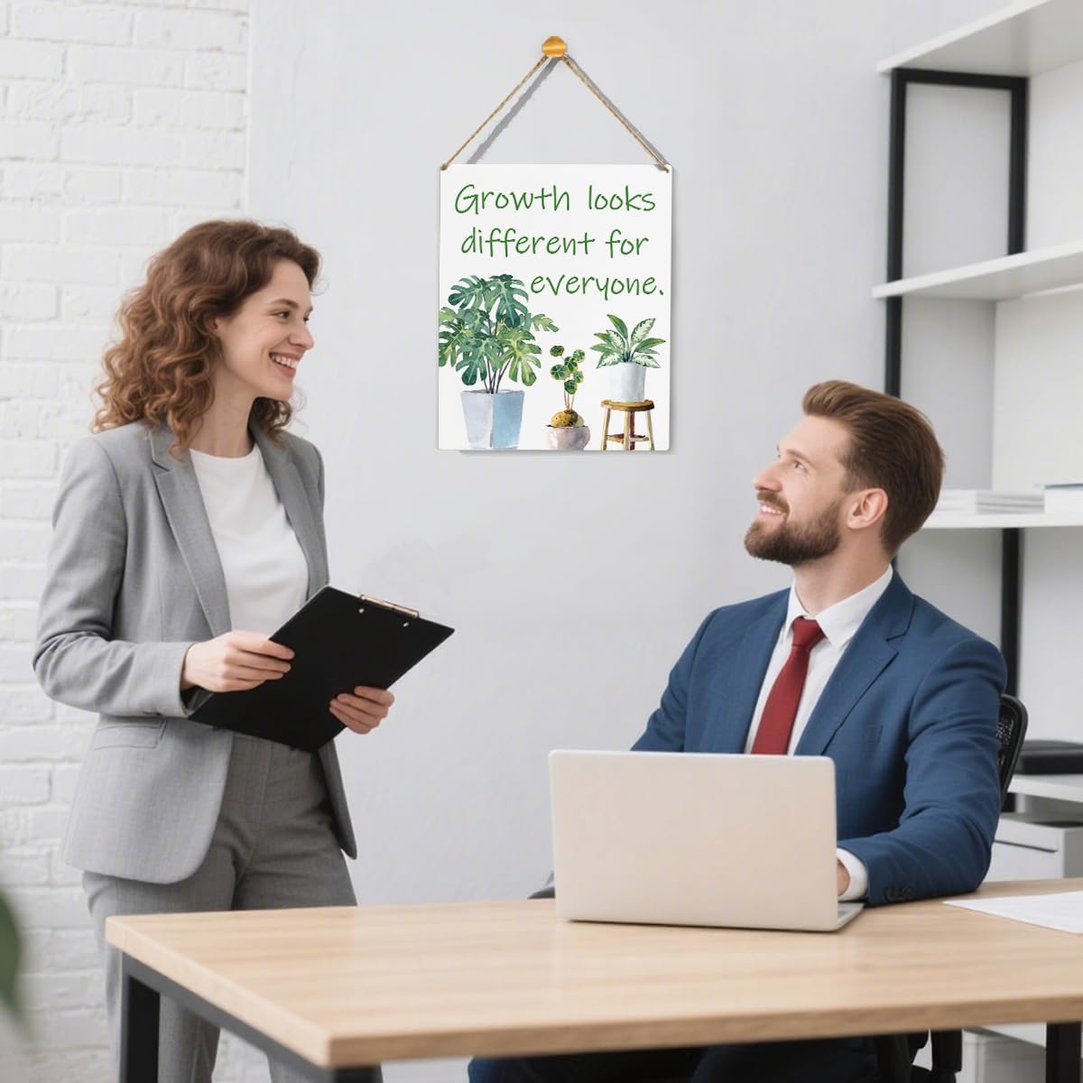 VYXVYX Growth looks Different for Everyone Wooden Hanging Sign, Eucalyptus Botanical Home Decor Hanging Door Signs, for Home Wall Office Decor 10 x 8 Inches