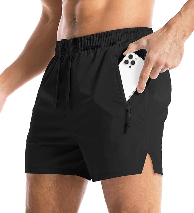 Aolesy Men's Gym Shorts Linerless & Liner - 5" Quick Dry Workout Running Shorts with Zip Pockets Sports Athletic Shorts