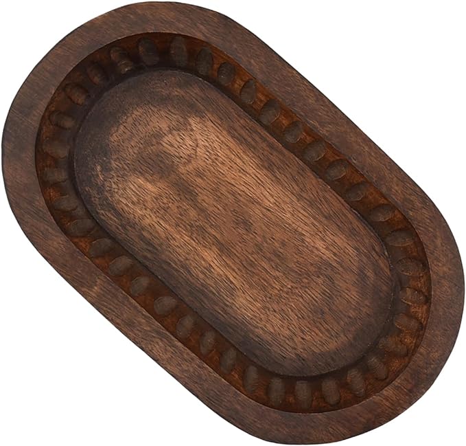 Samhita Mango Wood Decorative Bowls for Home Décor, Decorative Long Wooden Bowl for Table Centerpiece (10" x 6" x 2")