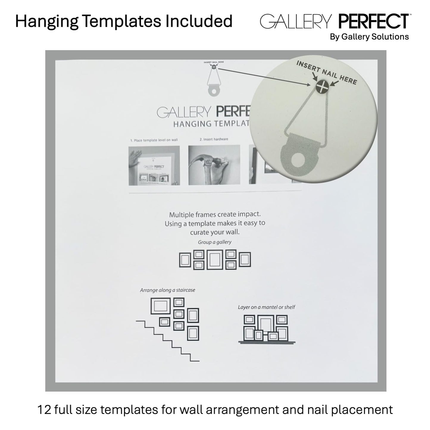 Gallery Perfect - 12-Piece White Square Photo Frame - Set with Hanging Template - Wall Gallery Kit - 16.5"x10.2"x16.7" - Square Wall Mount - Complete Set - Galley Wall - Picture Frame Set