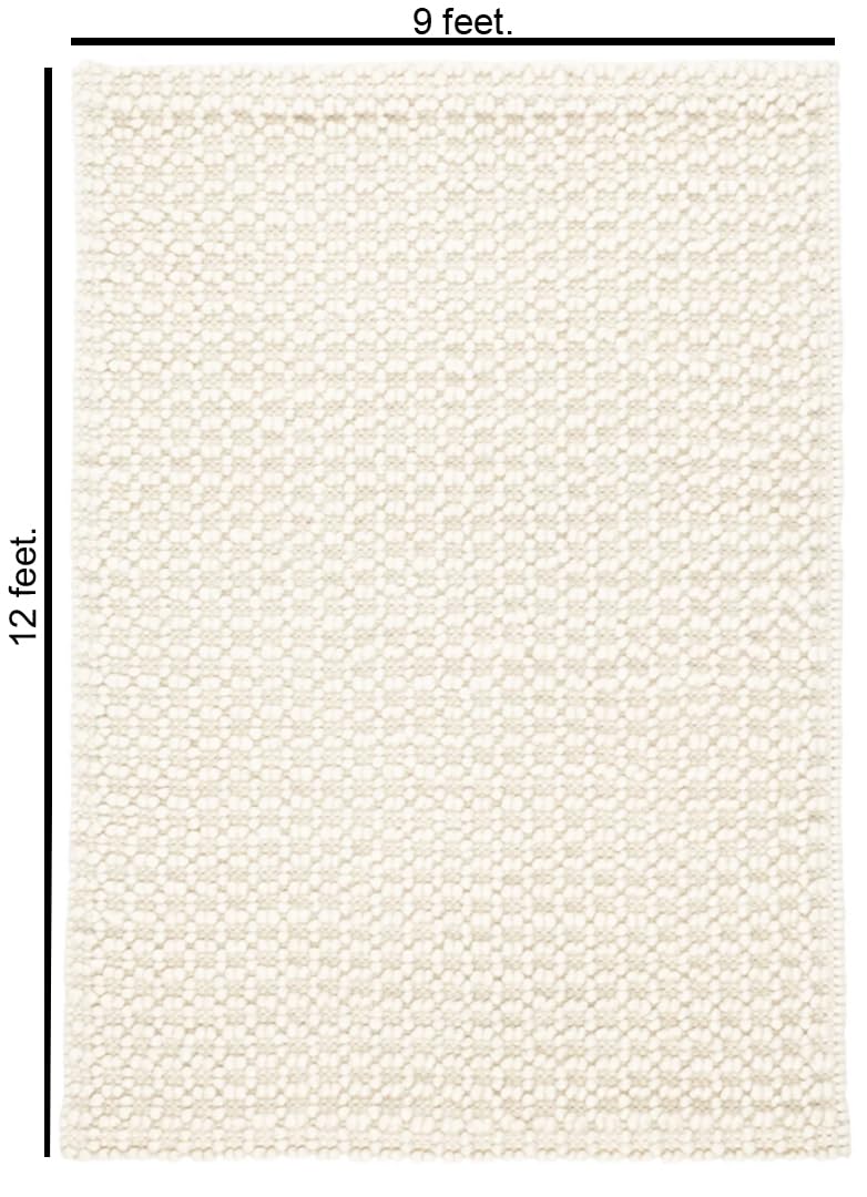 The Knitted Co. Handwoven Wool Area Rug - Hand Woven Natural Carpet Rugs- Bedroom Living Room Dining Room (Ivory- 9'x12')