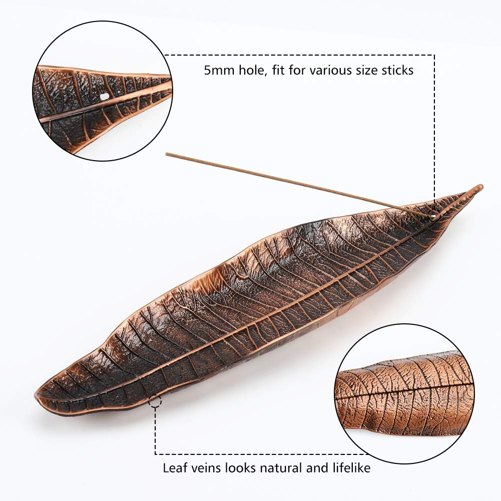 Accmor Incense Holder Set, Leaf and Snail Incense Burner, Incense Ash Catcher, Incense Sticks Holder for Counters, Meditation Room, Yoga, Home, Office, Red Copper