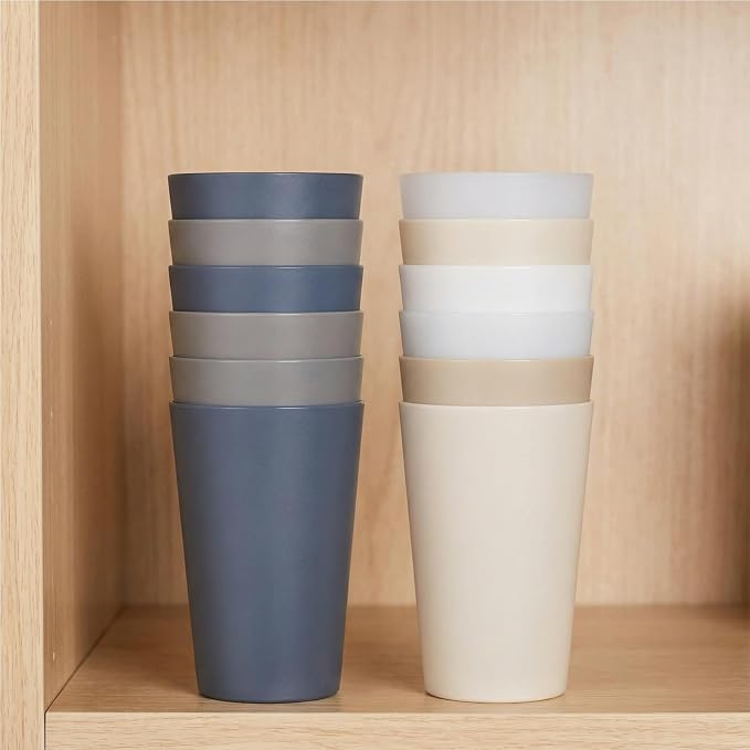 AOYITE Unbreakable Plastic Cups Reusable, 32 oz Plastic Tumblers set of 12, BPA Free Dishwasher Safe Large Drink Cup for Kids Kitchen Camping Party Outdoor (Grey Stone)