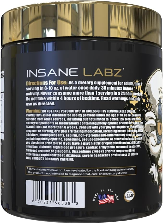 Insane Labz Psychotic Gold, High Stimulant Pre Workout Powder, Extreme Lasting Energy Focus, Pumps and Endurance with Beta Alanine, DMAE Bitartrate, NO Booster (35 Servings, Fruit Punch)