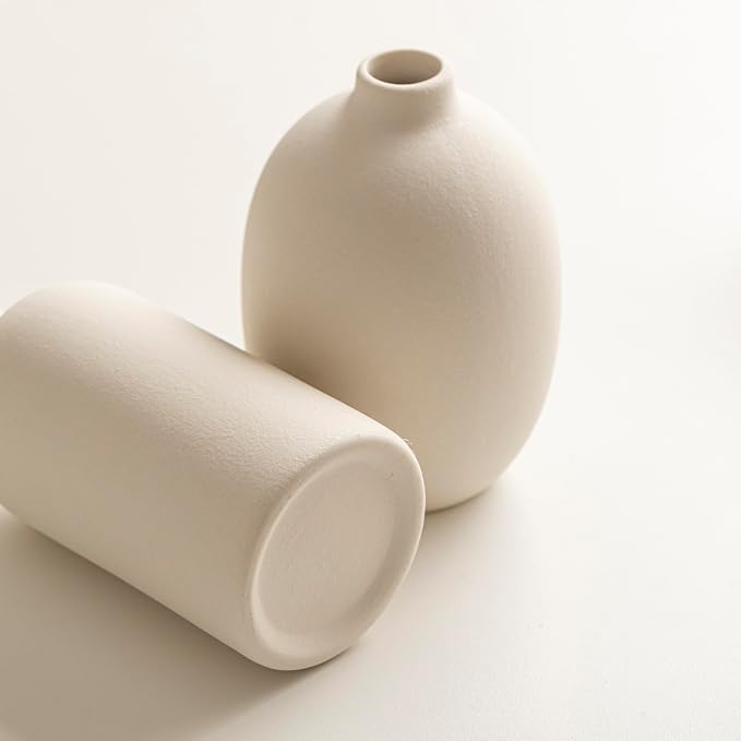 Modern Ceramic Vase Set, White Colors, Decorative Vases for Home Decor, 4 Piece Collection (White)