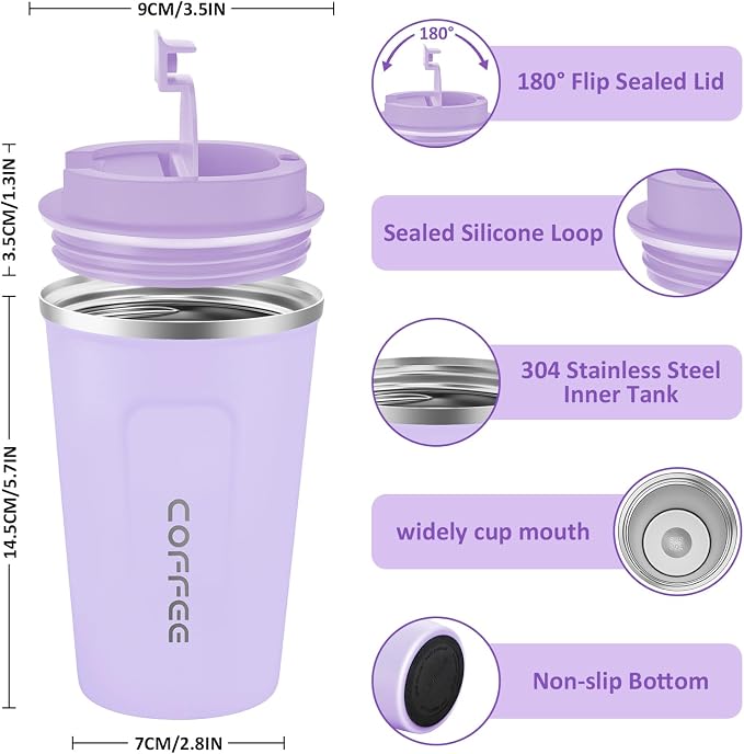 CS COSDDI 12 oz Stainless Steel Vacuum Insulated Tumbler - Coffee Travel Mug Spill Proof with Lid - Coffee Cups for Keep Hot/Ice Coffee,Tea and Beer