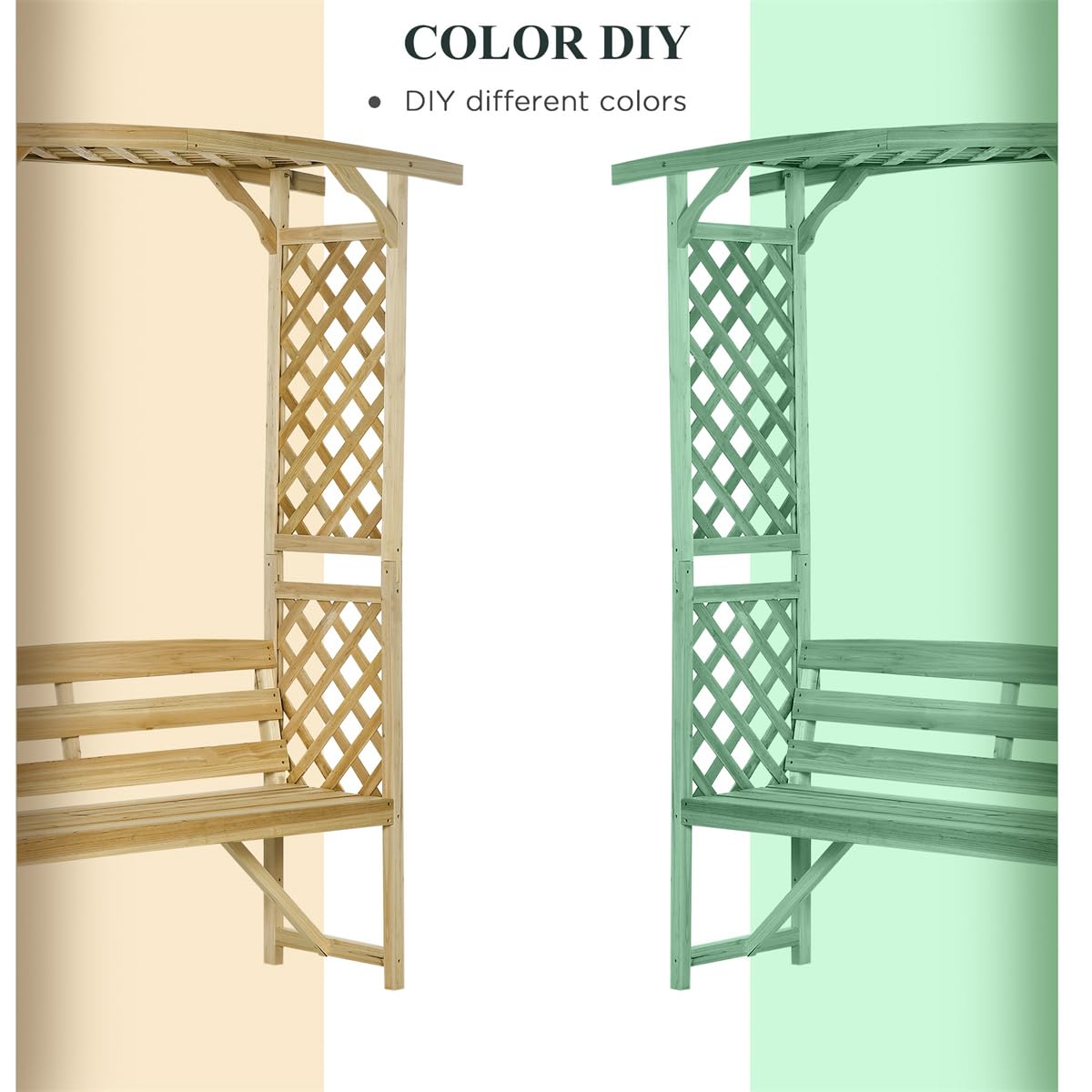 Wooden Outdoor Bench for Grape Vines & Climbing Plants, Backyard Decor,Patio Garden Arbor with Bench,Side Trellises for Climbing Plants, Patio Garden Bench Arbor Arch with Pergola and Trellises