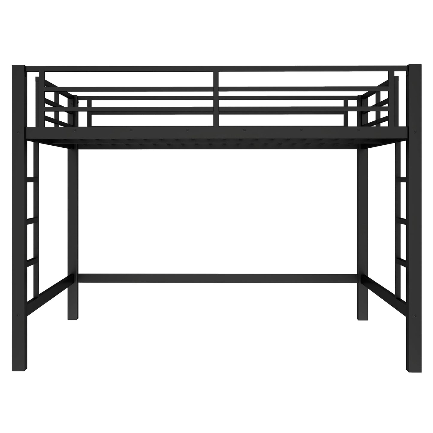 Bellemave Queen Size Loft Bed with 2 Ladder and Guardrails, Metal Loft Bed Frame, for Adults, Kids, Teens, Black
