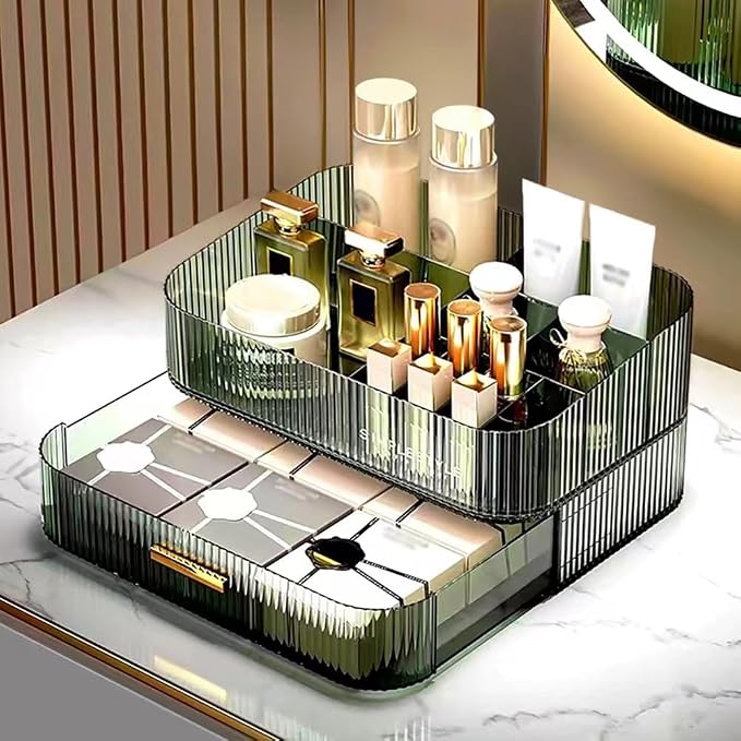 Makeup Organizer with Stackable Drawers, Bathroom Vanity Organizers and Storage, Ideal for Desk and Dresser Countertops, Great for Cosmetics, Skincare, Lipsticks, Nail Care - Green