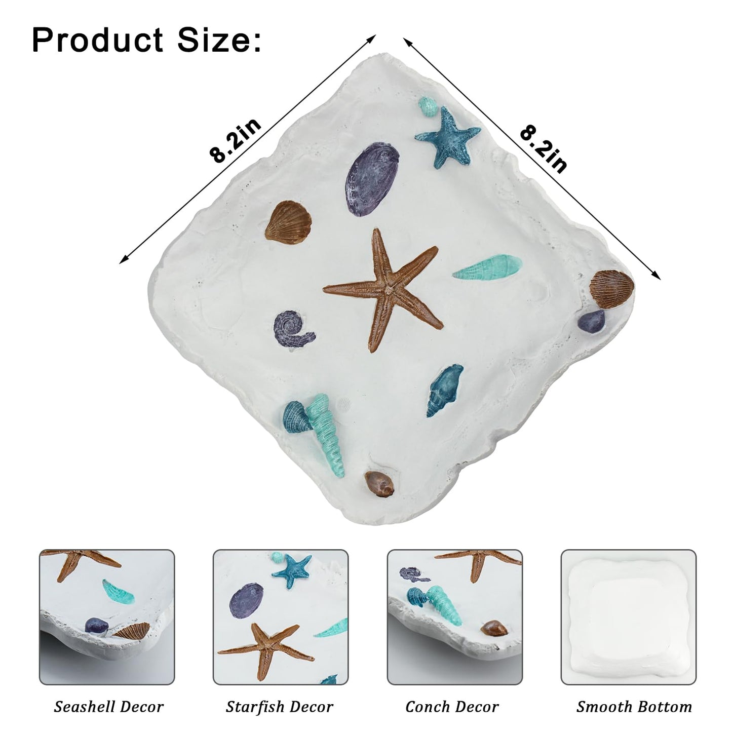 Afadorable White Resin Ocean Tray, Decorative Seashell Starfish Conch Bowl Key Trinket Storage, Coastal Centerpiece Table Decor for Home Living Room Kitchen, Beach Themed Wedding Party Decor