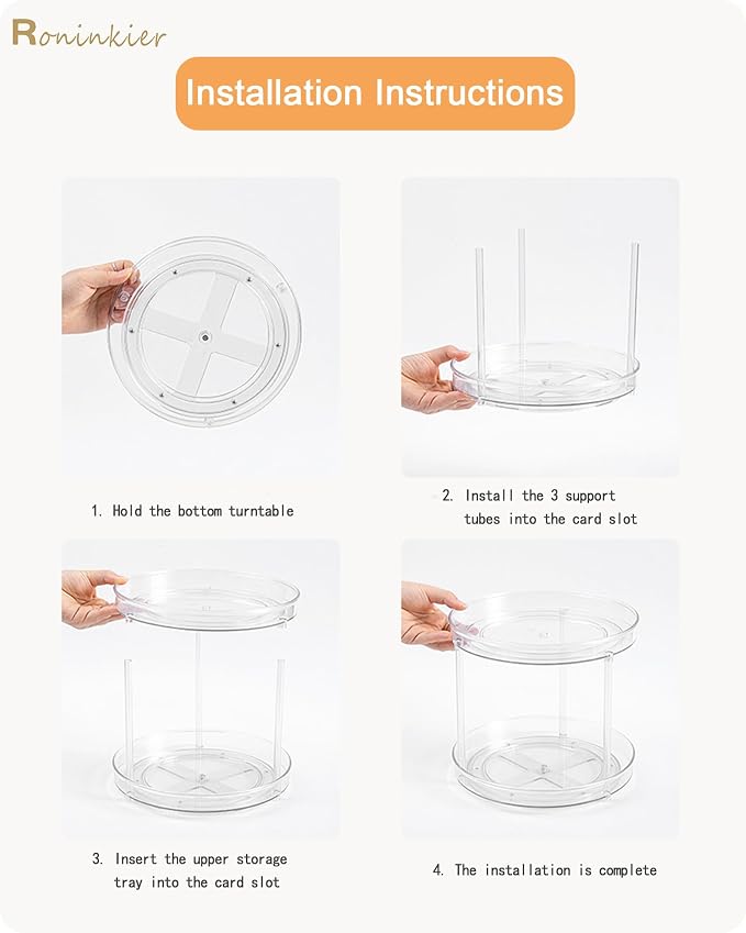 2-Tier Clear Lazy-Susan Turntable – 11-Inch Pantry Spice-Rack Cabinet-Organizer – Plastic Lazy Susan Makeup Organizer for Bathroom Countertop
