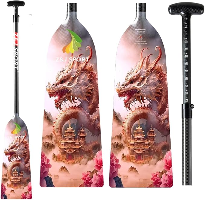 Z&J SPORT Adjustable Dragon Boat Paddle, IDBF Approved Carbon Fiber Paddle, Dragon Graphic Paddle with Adjuster for Dragon Boat Race with Adjustable T Handle