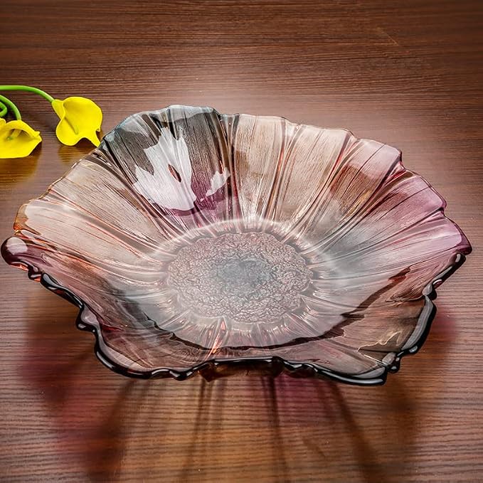 11.5-inch Crystal Glass Colorful Fruit Bowl Dessert Cake Candy Snack Plate,Art Sunflower-shaped,Large Size,Cool Design