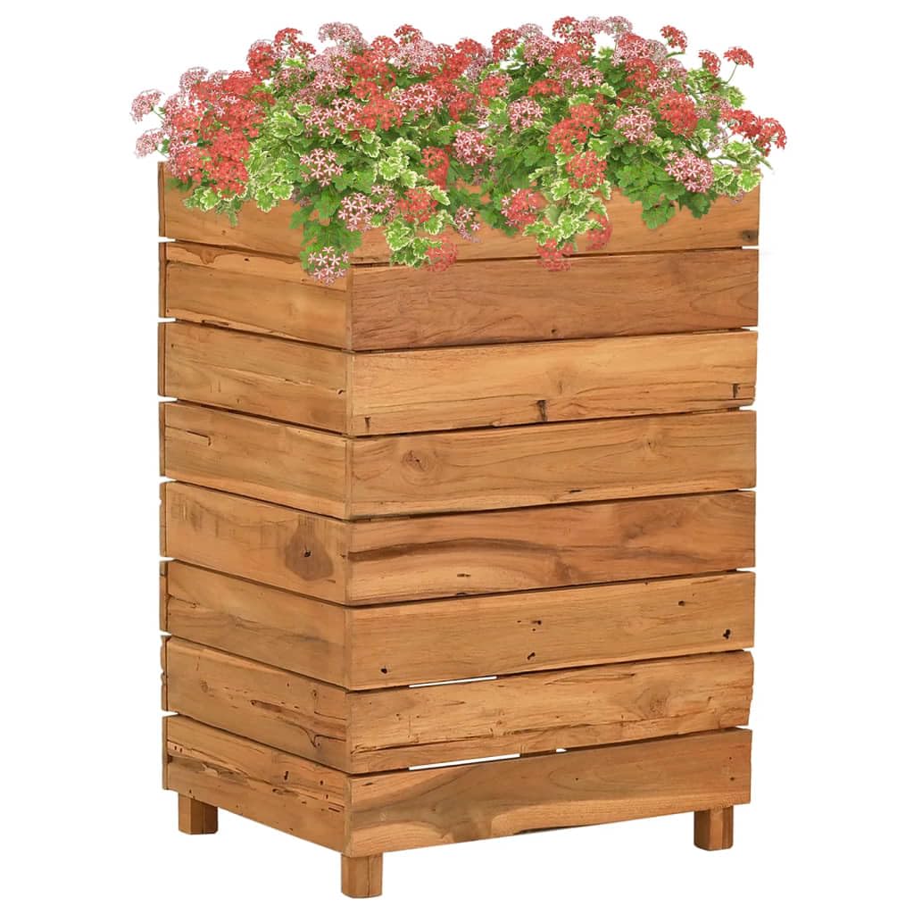 Foknhdi Height-Adjustable Teak Planter Box 19.7"x19.7"x28.3", Recycled Solid Wood Raised Garden Bed for Patio Balcony Living Room, Rustic Large Planter for Vegetables & Flowers