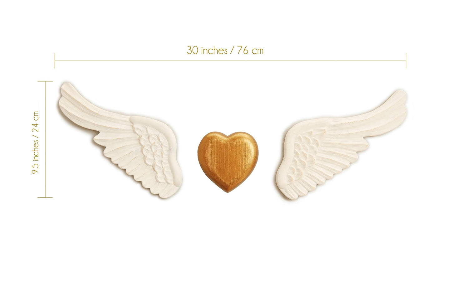 Bimodal Handmade Wooden Wall Art – Gold Heart & Wings – Elegant Rustic Home Decor for Bedroom, Living Room, Kitchen, or Terrace – Great for Weddings, Anniversaries & Gifts for Her – 30” Wide.