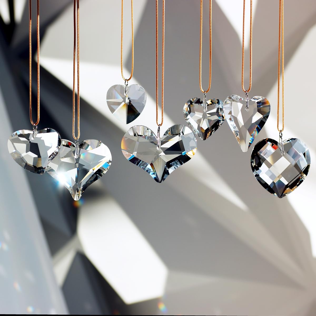 7pcs Heart Crystal Prism Suncatchers, Rainbow Hanging Crystals Ornament Pendant for Window, Chandelier Decoration Clear GOLDENHAITAI