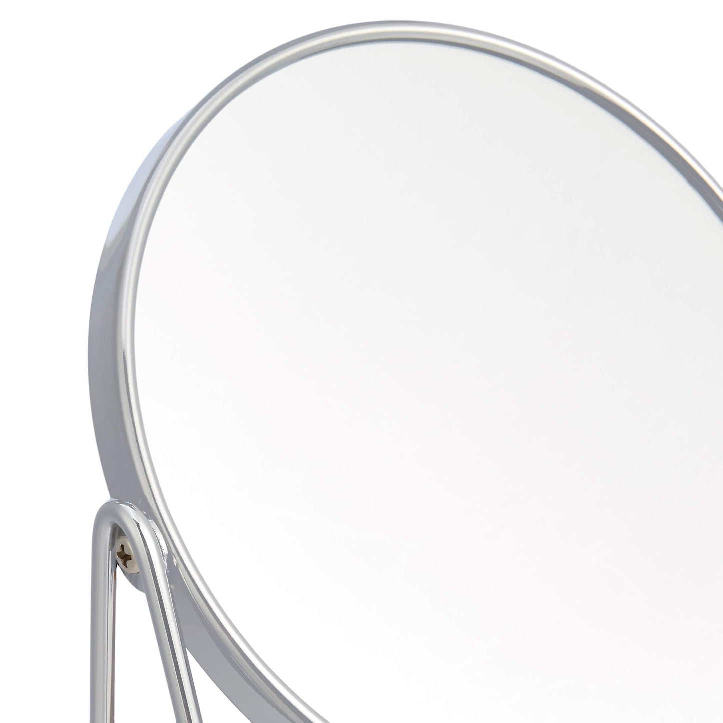 Amazon Basics Vanity Round Tabletop Mirror with 360° Rotation, Double Sided 1x/5x Magnification, Chrome Finish, Squared Bamboo Tray, 7.2"L x 3.35"W