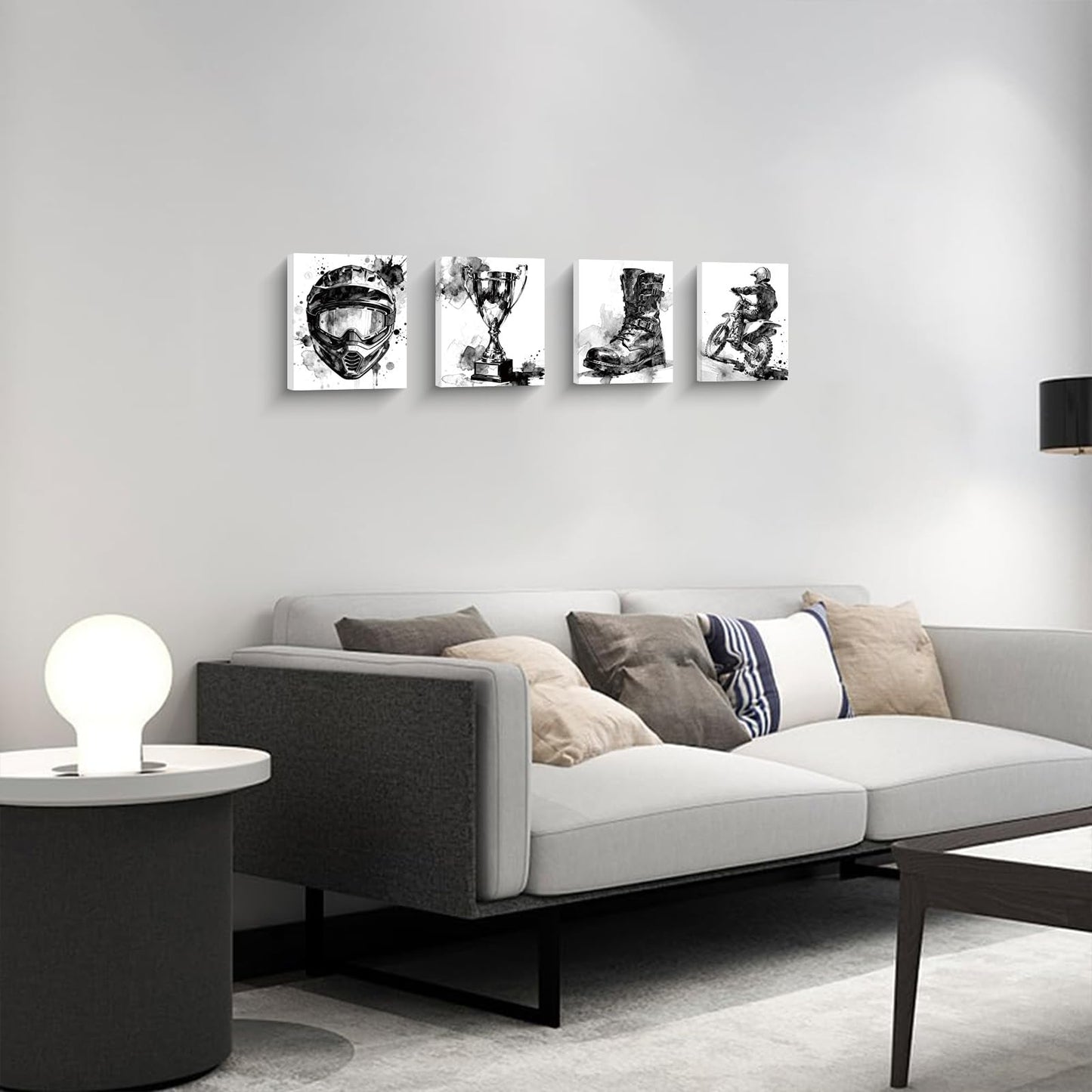 Framed Motocross Wall Art Canvas Prints,Black and White Motocross Room Decor,Dirt Bike Decor for Boys Motocross Bedroom Picture Photo,Motorcycle enthusiast boy and girl room Decor,Set of 4(8"x10")