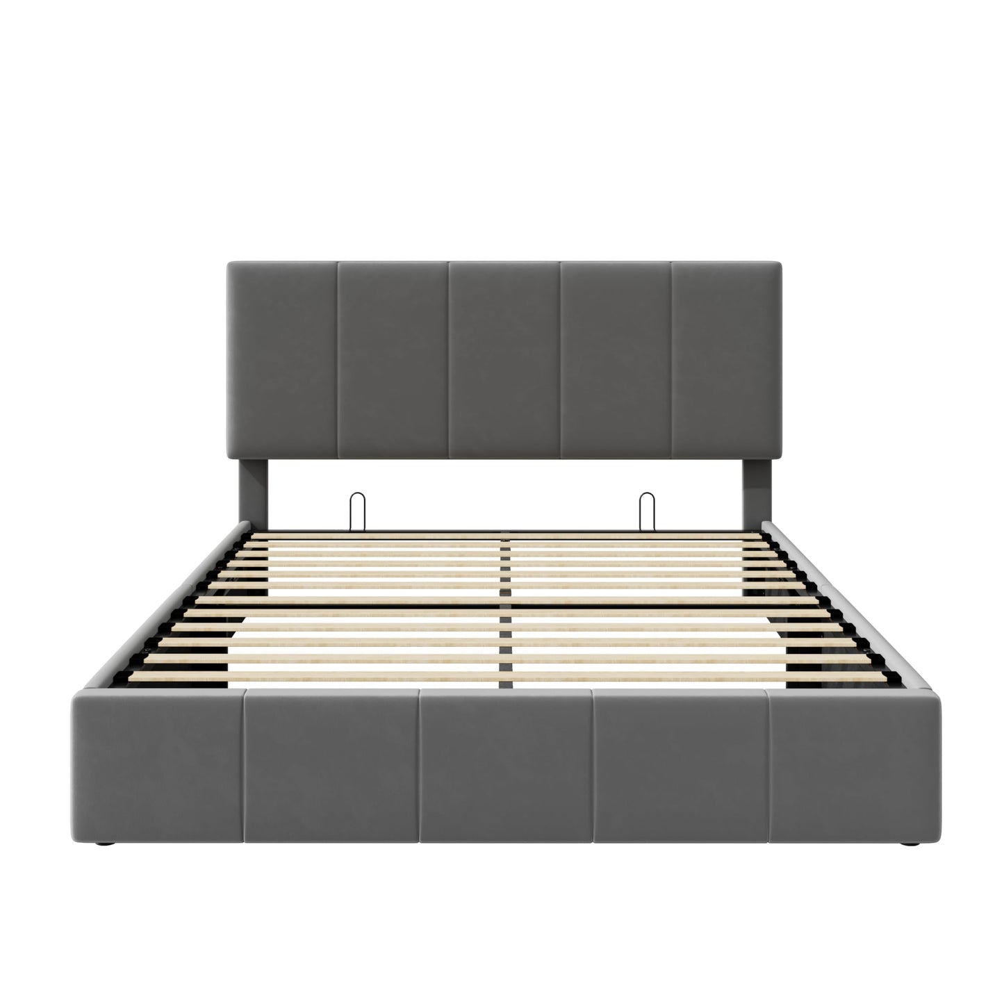 SHA CERLIN Queen Size Lift Up Storage Bed Frame, Adjustable Headboard, Hydraulic Support, Velvet Upholstered, Easy Installation, No Box Spring Needed, Gray