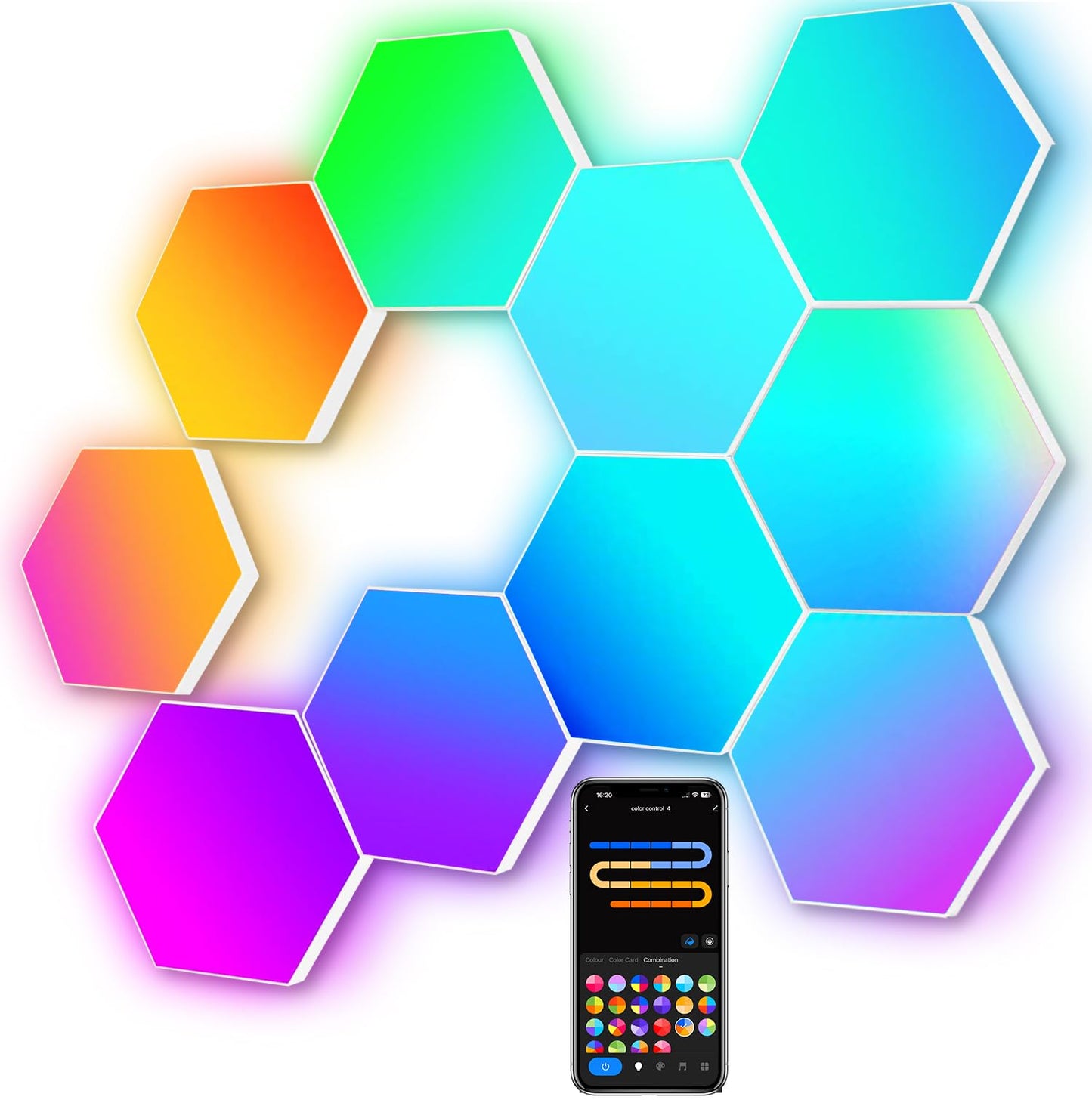 Large Hexagon LED Lights for Bedroom, Smart Home Gaming LED Wall Lights RGB-IC Gaming Room Decor Work with Alexa Google Assistant, Voice/App Control, Music Sync, DIY Modular Light Panels, 10 Pack
