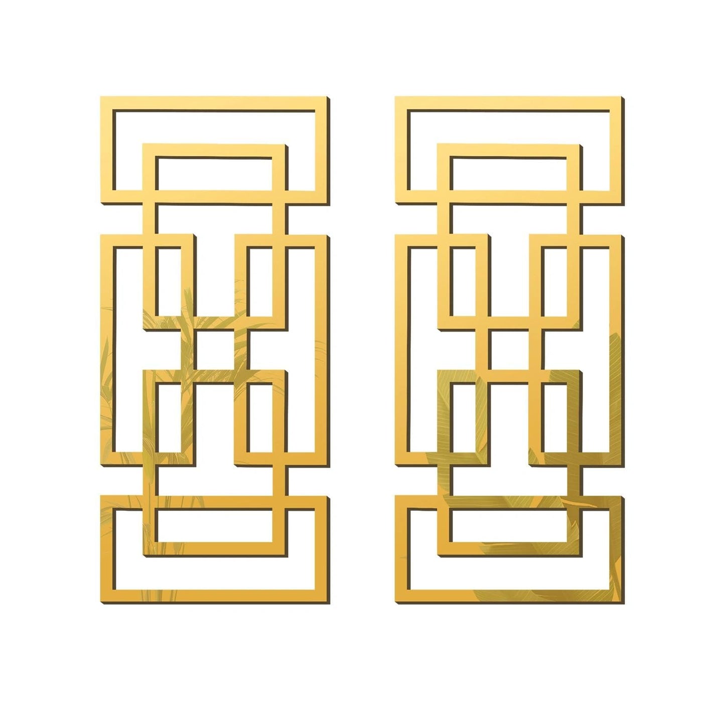 flangairy 2 Piece Gold Rectangular Wall Mirrors, 15.7×7 Inch Geometric Wooden Frame Acrylic Wall-Mounted Modern Mirror Decor for Bathroom Bedroom Living Room Office Farmhouse Home Decorations