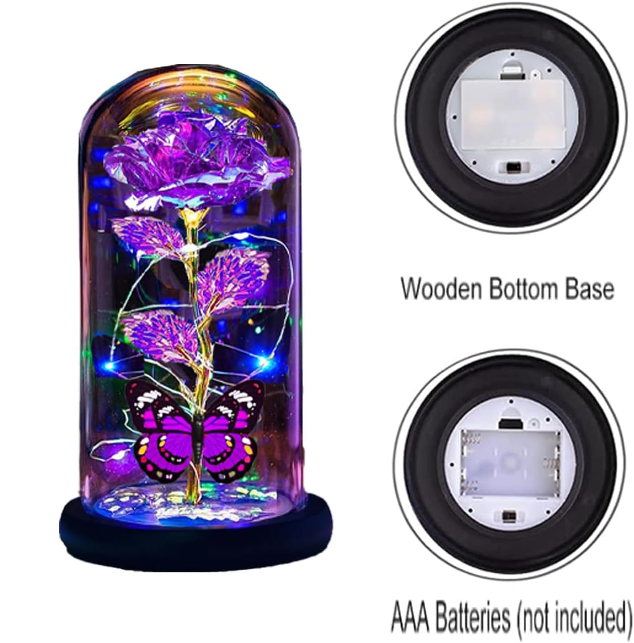 Thrjia Mothers Day Roses Flowers Gifts for Mom Women Wife Her,Mother Day Rose Gifts for Mom Women,Light Up Rose in A Glass Dome Butterfly Birthday Presents Wife Grandma from Daughter Purple Rose