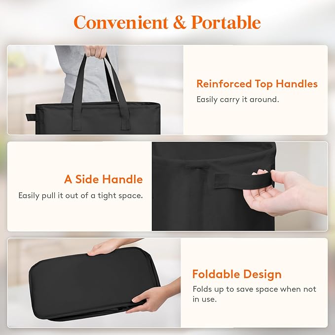 Lifewit 2 Pack Slim Laundry Hamper, Collapsible Narrow Laundry Basket, Small Tall Dirty Clothes Hampers with Handles for Bathroom Bedroom College Dorm, Black, 65L